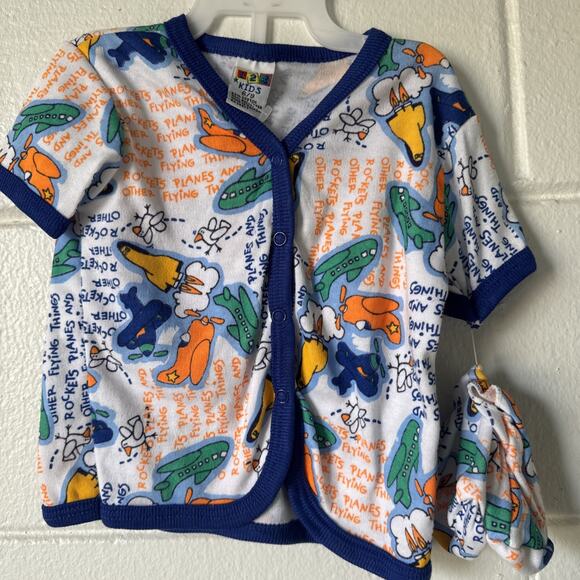 Vintage 80’s-90’s Airplanes 4 Piece Pajama Set Infant Baby Outfit 6-9mo NEW - Picture 2 of 8